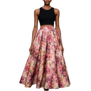 Eliza J floral pleated high waist full a-line maxi skirt Sz 4 like new condition